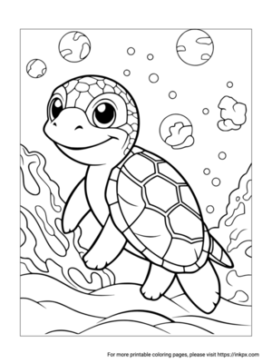 Free Printable Turtle under Water Coloring Page