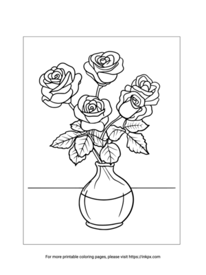 Free Printable Rose & Vase Coloring Page