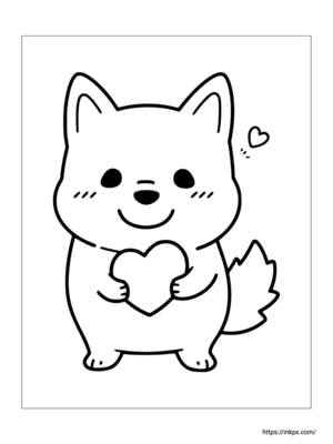 Printable Cute Dog & Heart Valentine's Day Theme Coloring Page