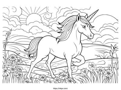 Free Printable Sun & Unicorn Coloring Page