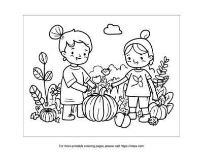 Printable Girls & Pumpkin Coloring Page