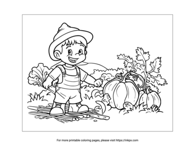 Printable Farmer & Pumpkin Coloring Page