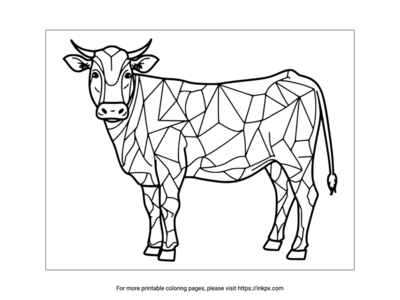 Free Printable Geometric Cow Coloring Page