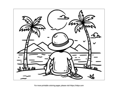 Printable Summer Beach Sunset Coloring Page