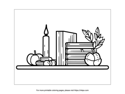 Printable Book & Candle & Fruits Coloring Page