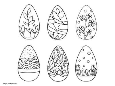 Free Printable Six Easter Eggs Coloring Page
