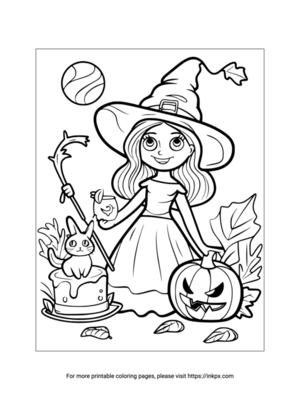 Free Printable Witch & Cat Coloring Page