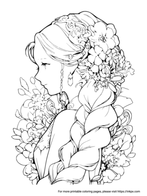 Free Printable Human Portrait with Flowers Coloring Page