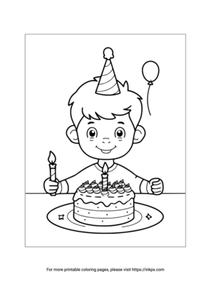 Printable Boy & Birthday Cake Coloring Sheet
