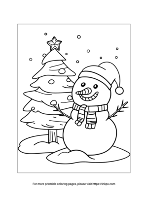 Printable Snowman & Christmas Tree Coloring Page