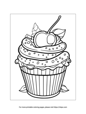 Free Printable Cherry Cupcake Coloring Sheet