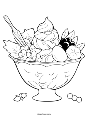 Free Printable Yogurt and Fruits Coloring Page