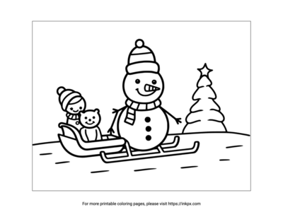 Printable Snowman & Sled Coloring Sheet