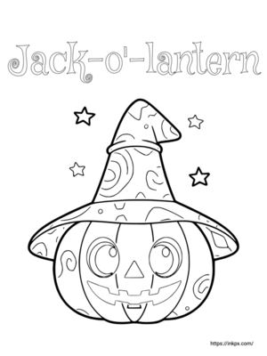 Free Printable Jack-o'-lantern Wearing Hat Coloring Page