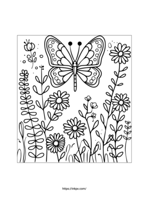 Printable Butterfly & Flower Coloring Sheet