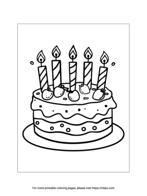 Printable Age 5 Birthday Cake Coloring Page