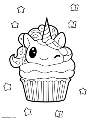 Free Printable Cute Cupcake Unicorn Coloring Page