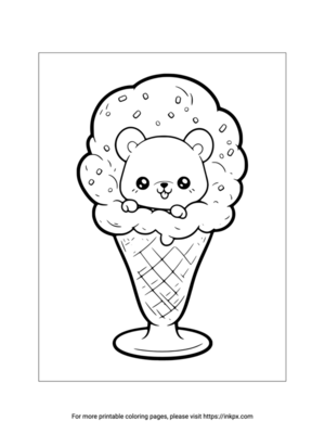 Printable Cute Bear Ice Cream Coloring Page