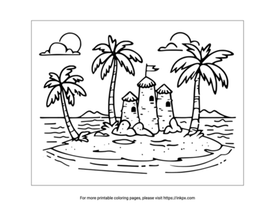 Printable Summer Beach and Sandcastles Coloring Page