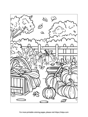 Printable Autumn Garden & Pumpkin Coloring Page