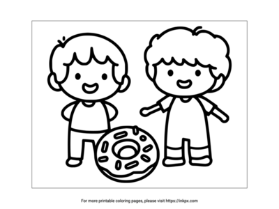 Free Printable Donuts and Kids Coloring Page