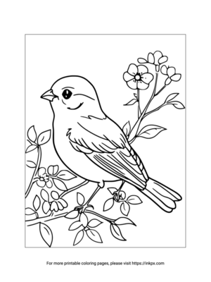 Printable Sparrow & Flower Coloring Page