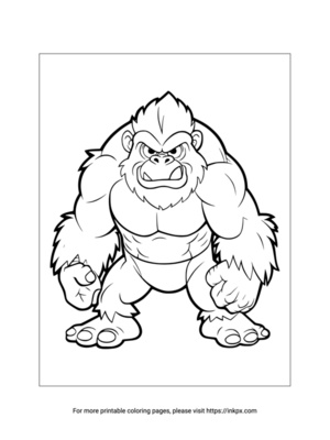 Printable Cartoon Gorilla Coloring Sheet