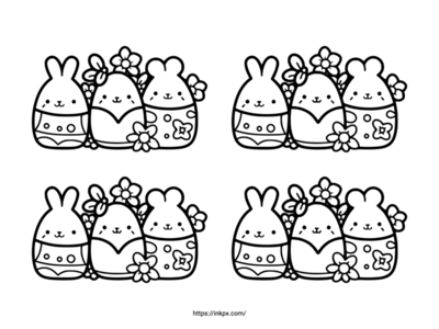 Free Printable Quadruple Cute Easter Egg-Rabbits Coloring Page