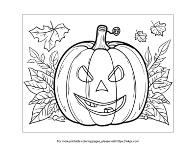 Printable Autumn Leaves & Pumpkin Coloring Sheet