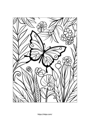 Printable Butterfly & Garden Coloring Page