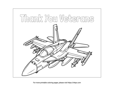 Free Printable Thank You Veterans & Fighter Coloring Page