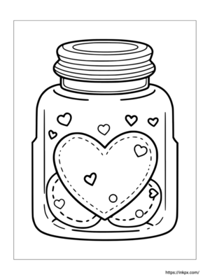 Printable Jar & Heart Valentine's Day Theme Coloring Page