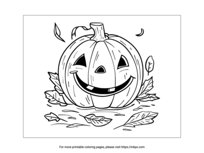 Printable Autumn Leaves & Pumpkin Coloring Page