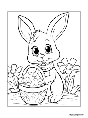 Printable Cute Rabbit & Flower Coloring Sheet