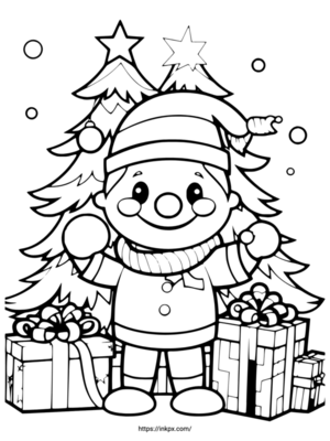 Free Printable Christmas Tree & Gift & Cute Body Coloring Page