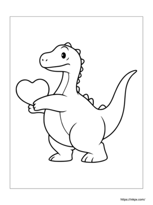 Printable Cute Dinosaur & Heart Valentine's Day Theme Coloring Page