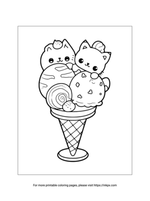 Printable Ice Cream Cone with Cute Animal Coloring Sheet