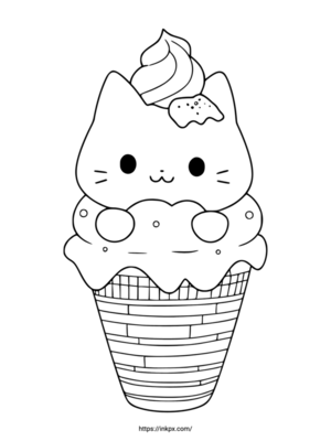 Free Printable Cute Cat Ice Cream Coloring Page