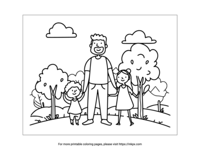 Printable Father & Kids Coloring Page