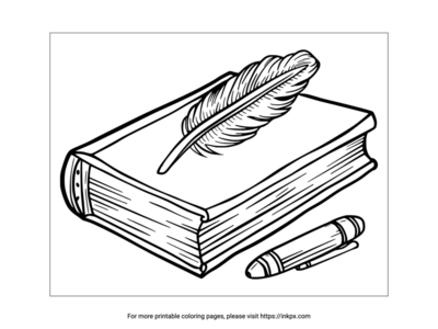 Printable Book & Quill & Pen Coloring Page