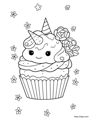 Free Printable Cupcake Unicorn Coloring Page
