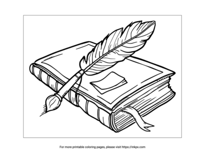 Printable Book & Quill Coloring Page