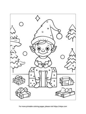 Printable Elf & Gift Box Coloring Sheet