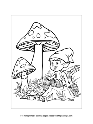 Printable Elf & Mushrooms Coloring Sheet