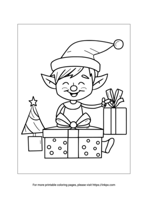 Free Printable Elf & Gift Box Coloring Page