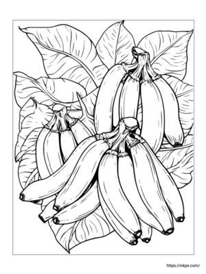 Free Printable Bananas and Leaves Coloring Page