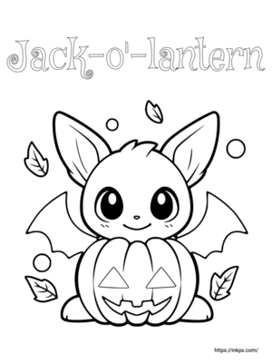 Free Printable Cute Bat and Jack-o'-lantern Coloring Page