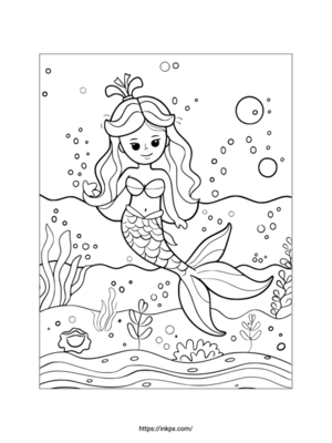 Printable Cartoon Mermaid Coloring Sheet