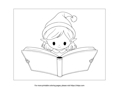 Free Printable Girl Elf Reading Book Coloring Page