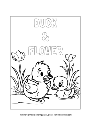 Free Printable Cute Duck & Flower Coloring Page